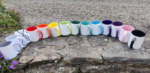 Set of 13, 11oz Two Tone Mugs, Coloured Inner & Handle with Smash Proof Box